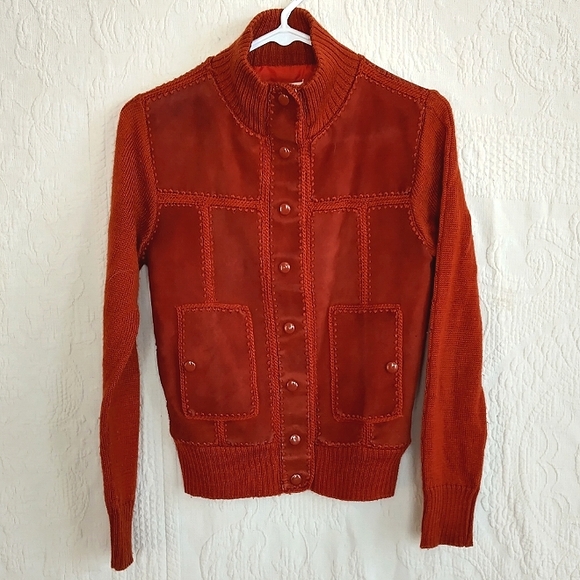 domestic imports Jackets & Blazers - Vintage Rust Suede Jacket Cowhide Leather Sweater  Western Bohemian Red Cowgirl